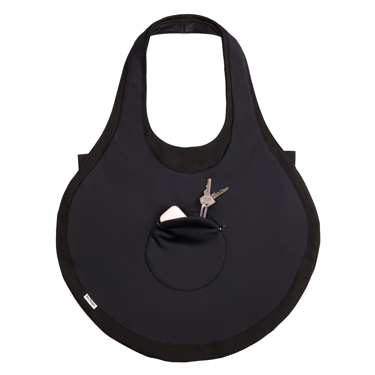 Loops Shopper black mit praktischer Außentasche für Schlüssel und Earpods.