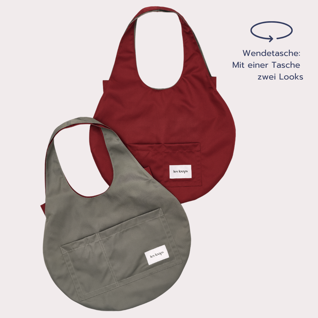 Wendetasche Graugrün-Bordeaux als Teil eines Bundles