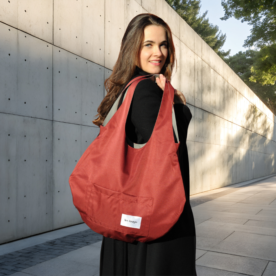 Wendetasche Shopper Graugrün Bordeaux 