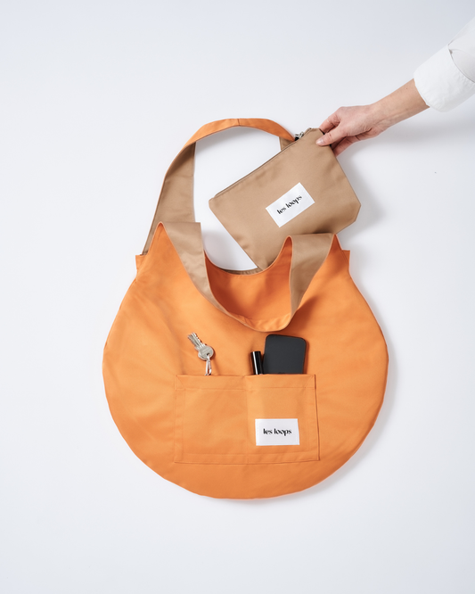 Nachhaltiger Shopper wendbar in Caramel und Orange mit Innenbeutel