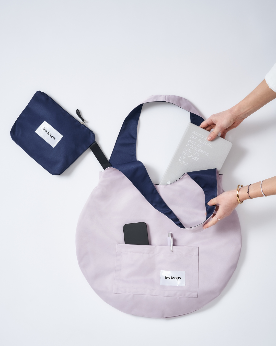 Nachhaltiger Shopper wendbar in Lavendel und Navy