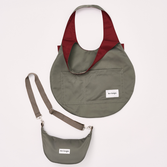 Spare im Set: Loops Shopper und Crossbody Graugrün Bordeaux