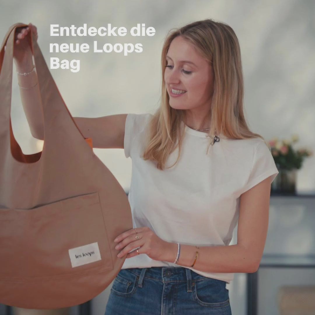 Loops Shopper Tasche Caramel Orange, entdecke die Wendetasche und lass dir alle Details erklären, die Tasche kann wechselseitig in den Farben Caramel und Orange getragen werden